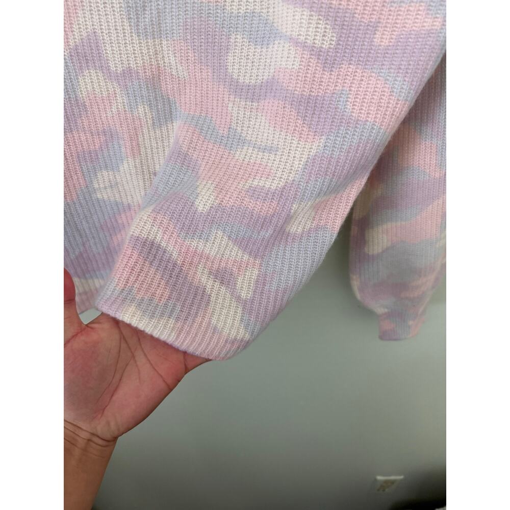 Girly Preppy Pastel Camouflage 100% Cashmere 27 Miles Malibu Crewneck Sweater - Picture 9 of 9